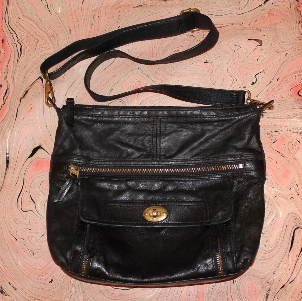 Fossil Black Leather Crossbody Bag